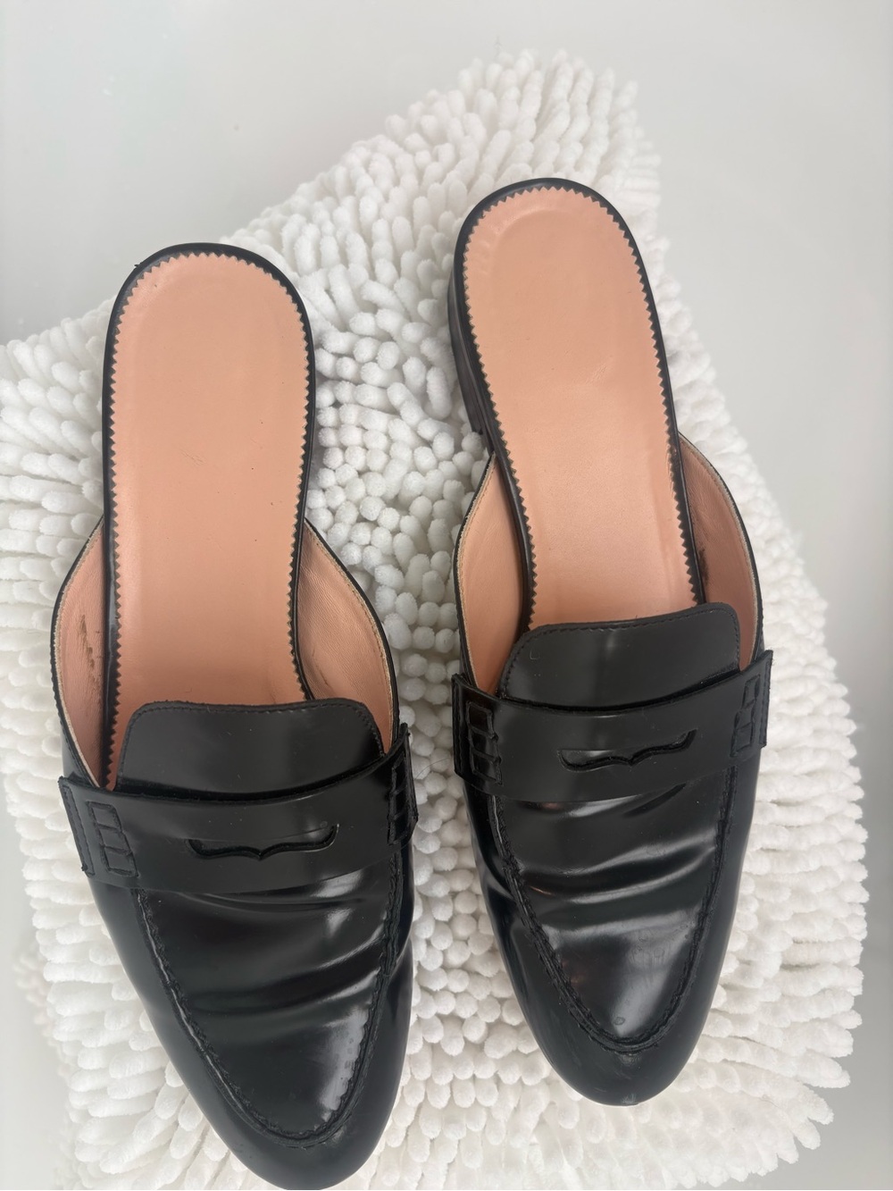 J. Crew Black Leather Penny Loafer Mules